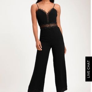 Lulu’s BLCk SWISS DOT LACE WIDE-LEG JUMPSUIT